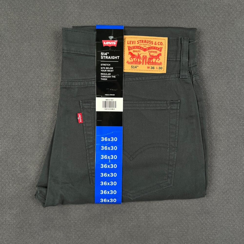 Levis 514 Pants Mens 36x30 Charcoal Gray Straight Fit Stretch Twill NEW